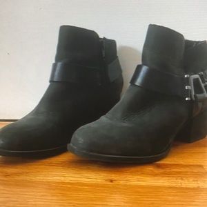 Aldo booties chunky heel buckle Moto boots side zip 38 leather ankle